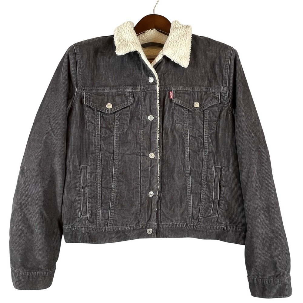 Levi's Womens L Gray Corduroy Sherpa Trucker Jacket Workwear Western Ranch Coat